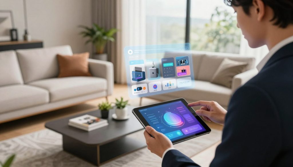 A person aligns digital content with a real room in an augmented reality experience
