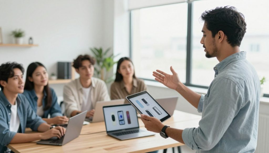 Employee creator explaining product details to a social media audience
