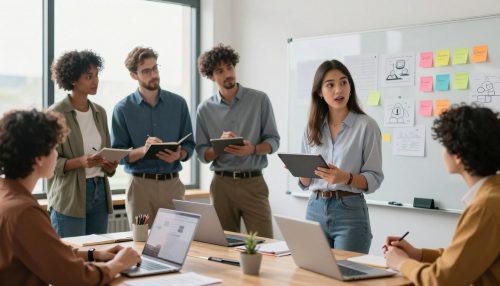 Marketing team planning social media stories with an employee creator