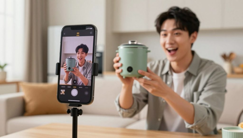 TikTok product demonstration showing a tagged item on screen